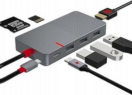 USB C šakotuvas ANYPLUS HT-006-07, 7-in-1: HDMI, kortelių skaitytuvas, 3 USB 3.0 lizdai, 100 W