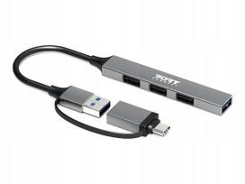 USB šakotuvas CONNECT Slim Combo, 4 USB-A jungtys, su USB-C adapteriu