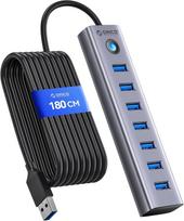 USB šakotuvas 3.0, 7 lizdai, aliuminis, 5Gb/s, 1,8 m kabelis