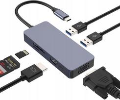 USB-C daugiafunkcis 6-in-1 adapteris: HDMI, USB 3.0, SD, TF, VGA