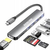USB C šakotuvas ZESKRIS 7-in-1, su 4K HDMI, 100W PD, 1 x USB 3.0