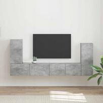 TV staliukų komplektas vidaXL, 4 dalių, pilkos betono spalvos, medžio plokštė