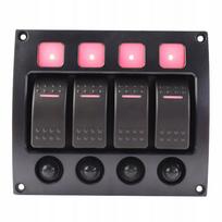 Jungiklių skydelis valtims ar kemperiams, 4 pozicijos, 12V/24V, LED indikatoriai, su saugikliais