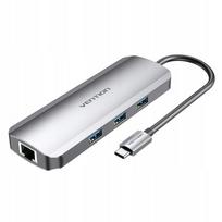 USB-C 9-in-1 adapteris VENTION: TF/SD, HDMI, LAN, PD 100W, audio