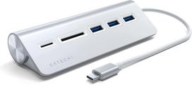 USB-C šakotuvas, 5-in-1, aliuminis, 3 USB-A lizdai, SD kortelių skaitytuvas, sidabrinis