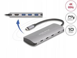 USB šakotuvas Delock 64323, 7x USB, HDMI 4K, USB-C, PD 3.0 90W, 10Gbps