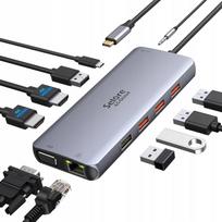 USB-C 11in1 stotelė Solre S-Global, 2x HDMI 4K, RJ45, PD 87W
