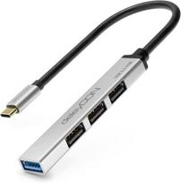 USB-C šakotuvas deleyCON, 4 jungtys: 1x USB 3.0, 3x USB 2.0, 0,15 m, sidabrinis
