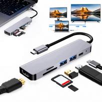 USB-C šakotuvas 6 in 1, HDMI 4K, 100W PD, USB 3.0, kompaktiškas dizainas