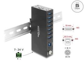 Pramoninis USB šakotuvas Delock 60791, 7x USB-A, 5Gb/s, DIN, ESD 8 kV