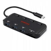 USB šakotuvas su 3 USB 3.2 Gen 1 jungtimis, USB-C kabeliu ir kortelių skaitytuvu