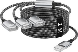 USB šakotuvas, 2 m, 1 į 3, nailoninis laidais, USB 2.0