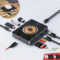 USB-C hub adapteris 10-in-1 su kortelių skaitytuvu, belaidžiu greitu įkrovimu ir USB3.0