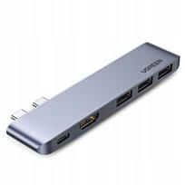 USB-C šakotuvas MacBook Pro/Air: 2x USB-C, HDMI, 3x USB 3.0, 4K, 100W PD