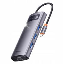 USB-C šakotuvas BASEUS 7in1: 3x USB3.0, HDMI, USB-C PD, VGA, Ethernet RJ45