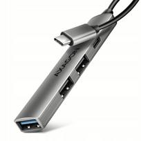 USB šakotuvas HUE-STC, 4 jungtys: 1x USB-A 5Gbps, 2x USB 2.0, 1x USB-C 2.0, 12 cm laidas