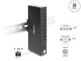 Pramoninis USB šakotuvas Delock 60792, 10x USB-A, 5Gbps, ESD 8 kV, DIN montavimas