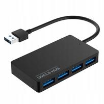 Juodas USB 3.0 šakotuvas, 4 jungtys, su apsauga nuo perkrovos