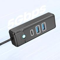 USB šakotuvas, 3 jungtys, USB-A/USB-C, 1 m, juodas