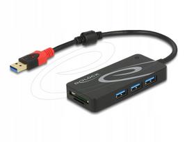 Išorinis USB 3.2 Gen 1 šakotuvas Delock 62899, USB A į 3x USB A, 2x SD lizdai