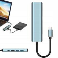 USB-C šakotuvas, 5 jungtys: USB 3.0, USB 2.0, PD 100W, LAN RJ45, pilkas
