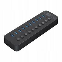 USB šakotuvas CT2U3-10AB su jungikliais, 10x USB-A, juodas