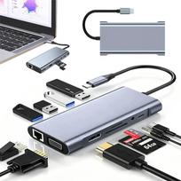 11 jungčių USB-C adapteris HUB su HDMI 4K, LAN Gigabit, Power Delivery