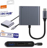 Adapteris 3in1 USB-C su HDMI 4K, USB 3.0 ir USB-C 100W