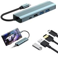 USB-C hubas 5-in-1, USB 3.0/2.0, PD 100W, HDMI 4K, lengvas