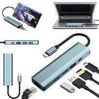 Adapteris HUB 5-in-1: HDMI 4K, RJ45 LAN, USB 3.0 dokas