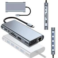 11 jungčių USB-C stotelė su HDMI 4K, LAN, Power Delivery