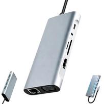 USB-C šakotuvas, 11in1, HDMI 4K, skaitytuvas