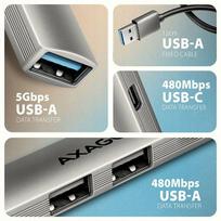 USB šakotuvas AXAGON HUE-STA, 4 jungtys (1x USB-A 5Gbps, 2x USB-A, 1x USB-C), aliuminio korpusas