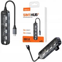 USB-C adapteris RECCI, 4 x USB 3.0 ir USB-C skirstytuvas, 5in1