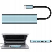 USB-C šakotuvas, 5 jungtys: USB 3.0/2.0, PD 100W, HDMI 4K, pilkas