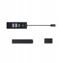 USB-C šakotuvas, USB-A ir USB-C jungtys, juodas
