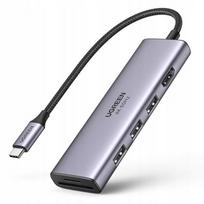 USB-C šakotuvas Ugreen 6-in-1, 3x USB, HDMI 4K, SD/TF kortelių skaitytuvas, aliuminis, 5Gb/s