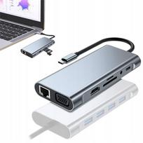 USB-C adapteris 11in1, 4K HDMI, VGA, USB 3.0, pilkas