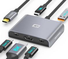 USB-C šakotuvas su 8K HDMI, 2 USB-C Gen2 ir USB 3.1 10Gb/s
