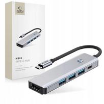 USB-C daugiafunkcis adapteris 5in1, HDMI 4K 60Hz, USB-A, PD, 100W, pilkas