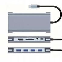 USB-C daugiafunkcis adapteris 11-in-1, HDMI 4K, VGA, USB 3.0, pilkas