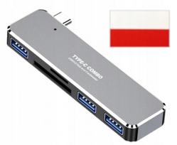 USB-C šakotuvas su microSD ir SD kortelių skaitytuvu, pridedamas lipdukas