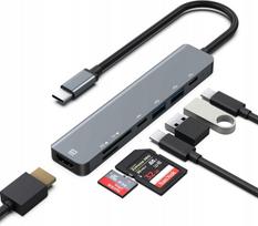 USB-C šakotuvas 7in1 su HDMI 4K, PD, 2x USB, USB-C, SD ir TF kortelių skaitytuvais
