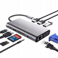 USB-C šakotuvas su USB, SD, MicroSD, PD, RJ45, HDMI, VGA, tinkamas MacBook