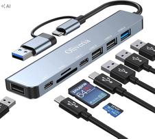 USB C šakotuvas 8-in-2 su SD ir TF kortelių skaitytuvu Oliveria