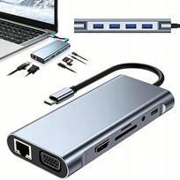USB-C 11 jungčių adapteris su 4K HDMI, VGA, USB 3.0/2.0, Type-C