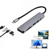 USB-C šakotuvas 6 viename: HDMI 4K 60Hz, 2×USB 3.0, SD, TF, PD 100W