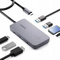 USB C 7in1 adapteris Inateck, 10Gbps, 4K HDMI, PD 3.2, pilkai sidabrinis
