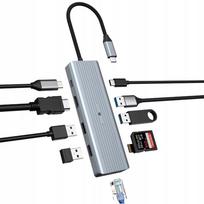 USB-C koncentratorius Ootday 10-in-1, sidabrinis, suderinamas su MacBook Pro/Air, HP, Lenovo, Dell