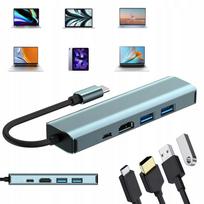 USB-C šakotuvas 5in1: 3x USB (3.0/2.0), HDMI 4K, LAN RJ45, PD